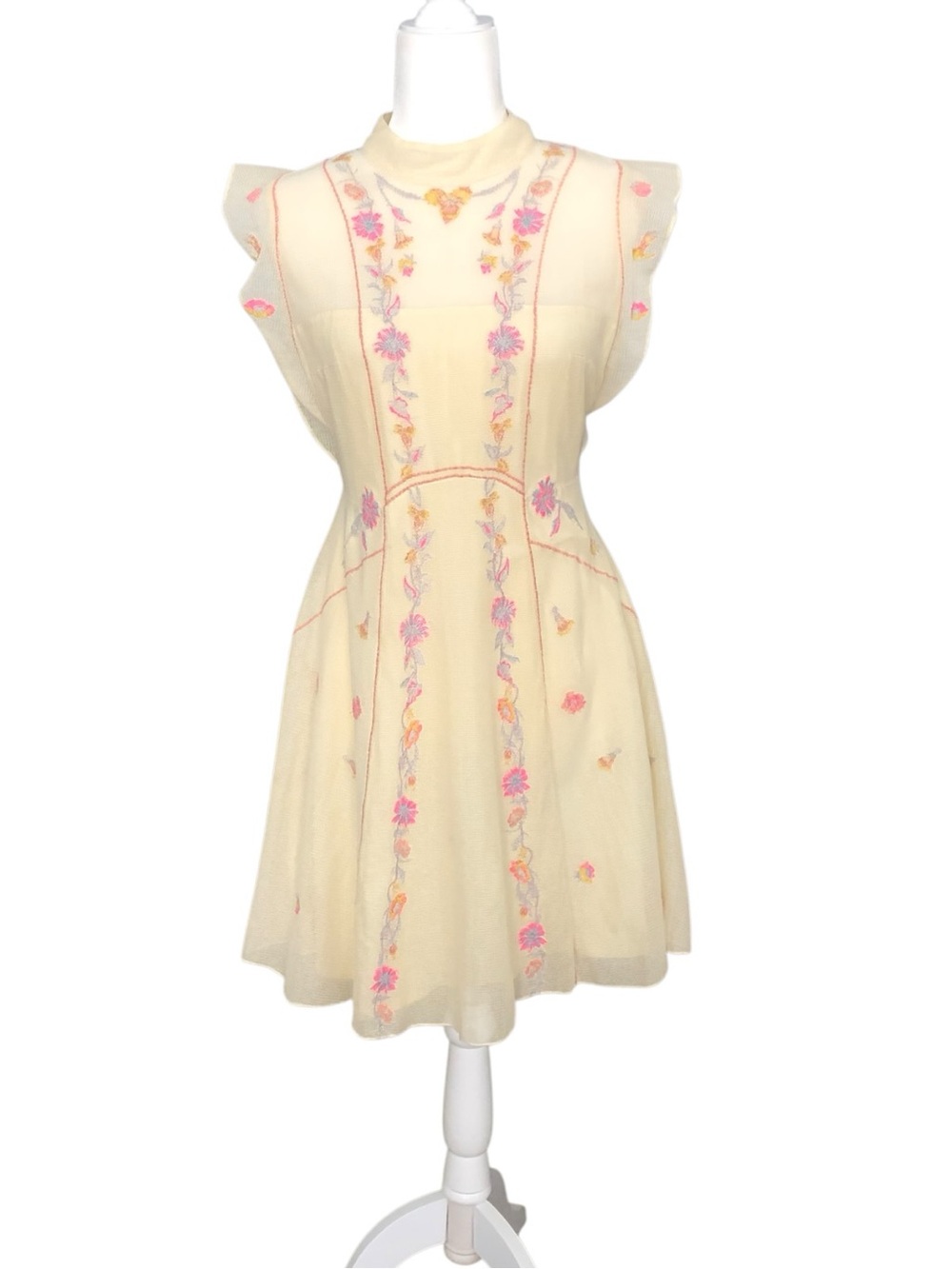 Free People Riviera Embroidered Illusion Mini Dress Size 4 - Picture 10 of 10